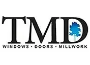 A logo for tmd windows doors millwork with a tree in the middle.