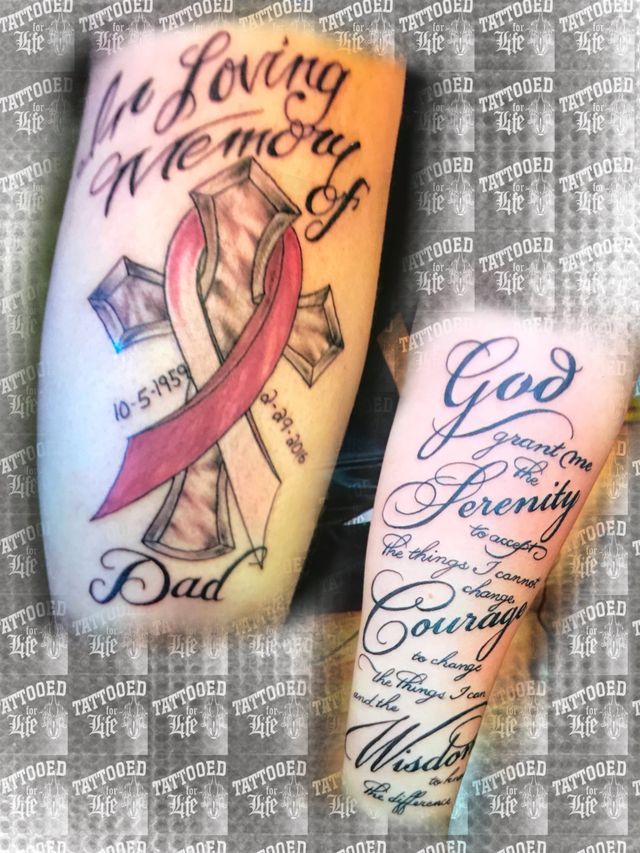 A tattoo on a person 's arm that says