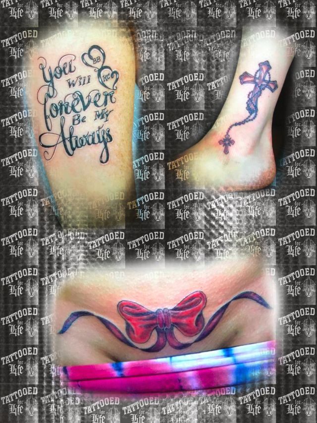 A woman has a tattoo on her leg that says `` you will forever be my always ''