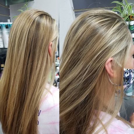 A before and after photo of a woman 's hair