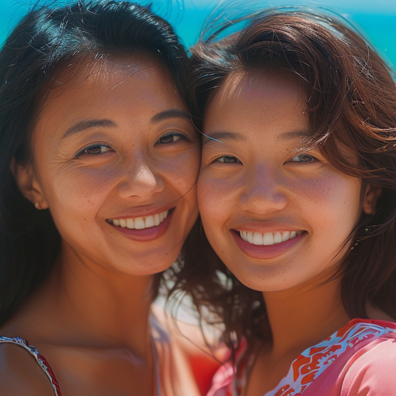 Two women are posing for a picture and smiling for the camera