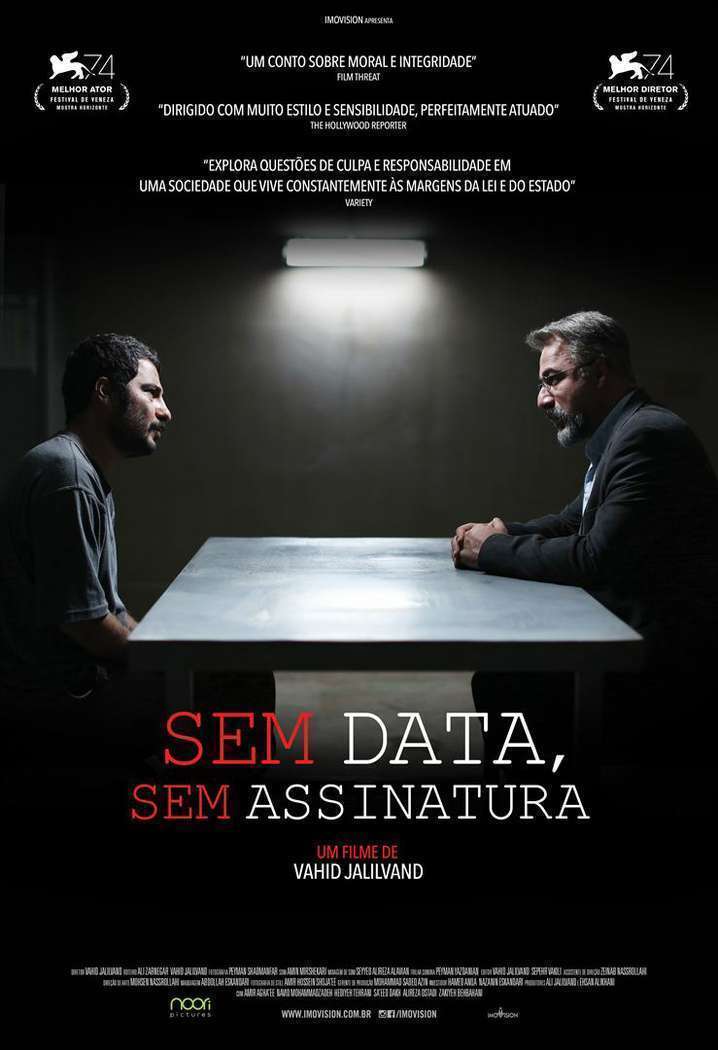 Cartaz do filme sem data sem assinatura mostra dois homens sentados à mesa conversando.