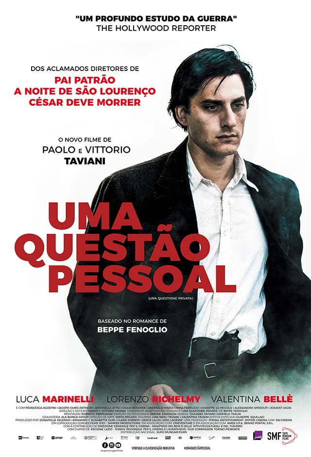 A movie poster for uma questão pessoal shows a man in a suit and white shirt.