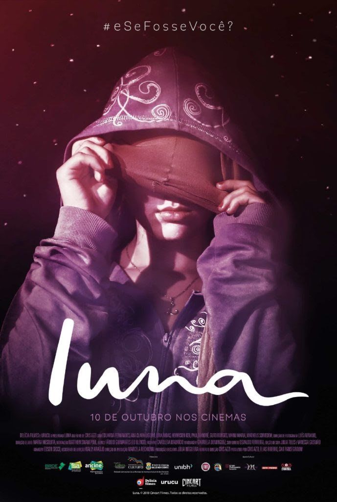 Um pôster do filme Luna mostra uma mulher cobrindo o rosto