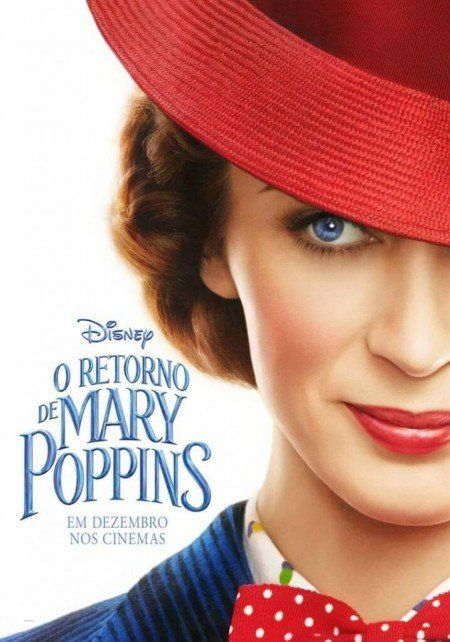 Um pôster do filme Mary Poppins mostra uma mulher usando chapéu vermelho e gravata borboleta