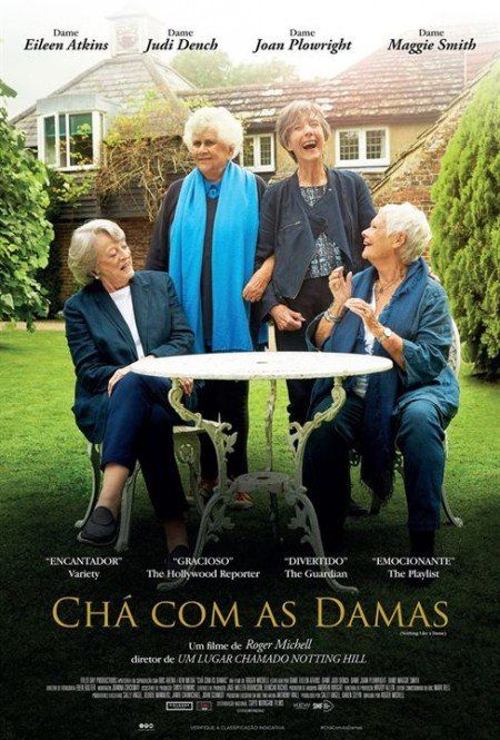 Um pôster do filme cha com enquanto damas mostra quatro mulheres sentadas ao redor de uma mesa