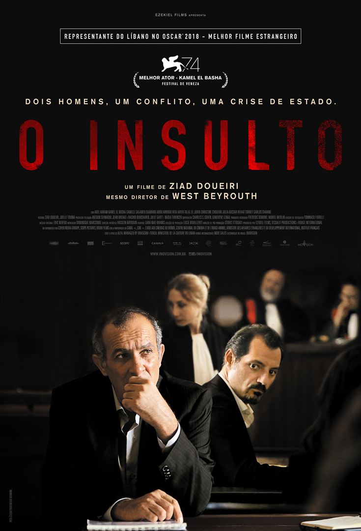 Cartaz do filme o insulto mostra um homem de terno e gravata