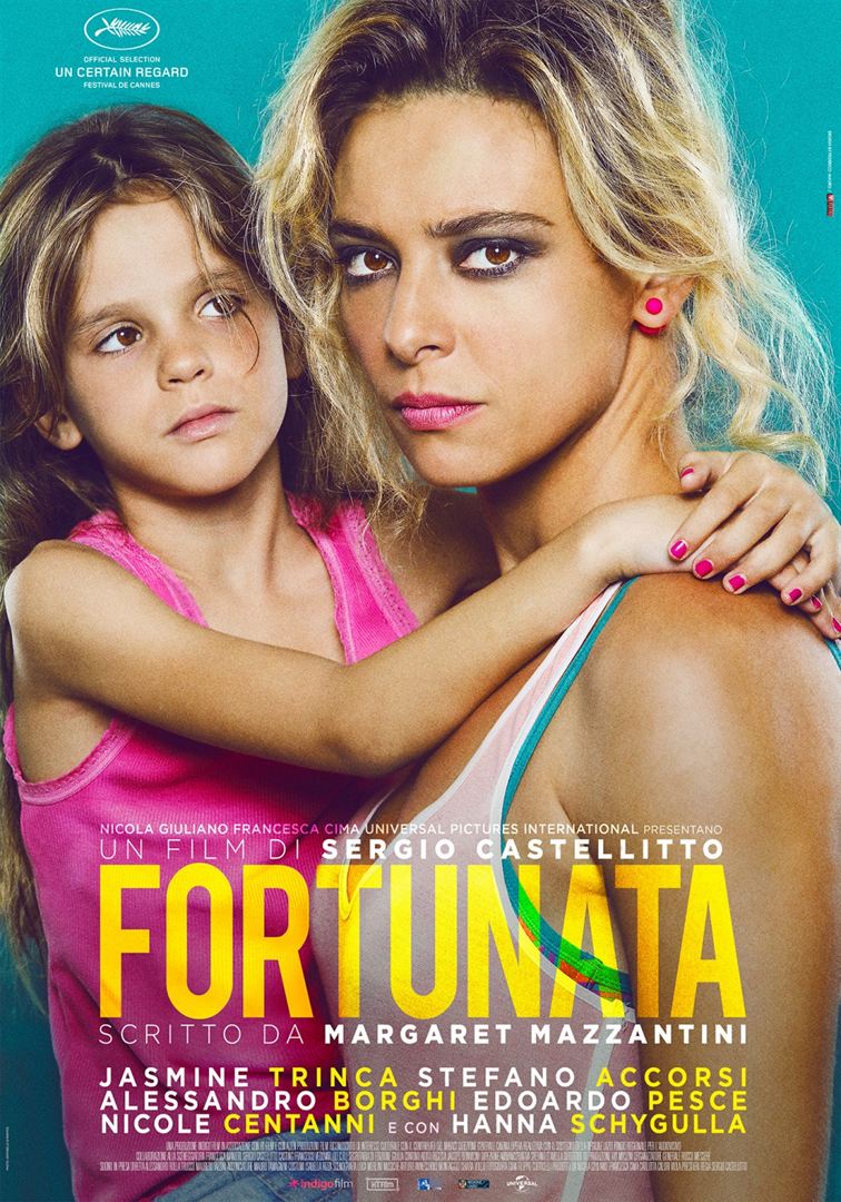 Um pôster do filme Fortuna mostra uma mulher segurando uma menina