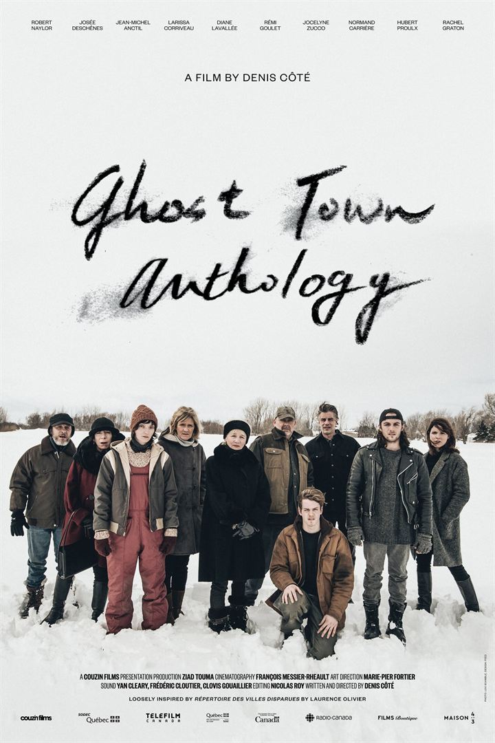 Um pôster do filme para a antologia da cidade fantasma mostra um grupo de pessoas paradas na neve.