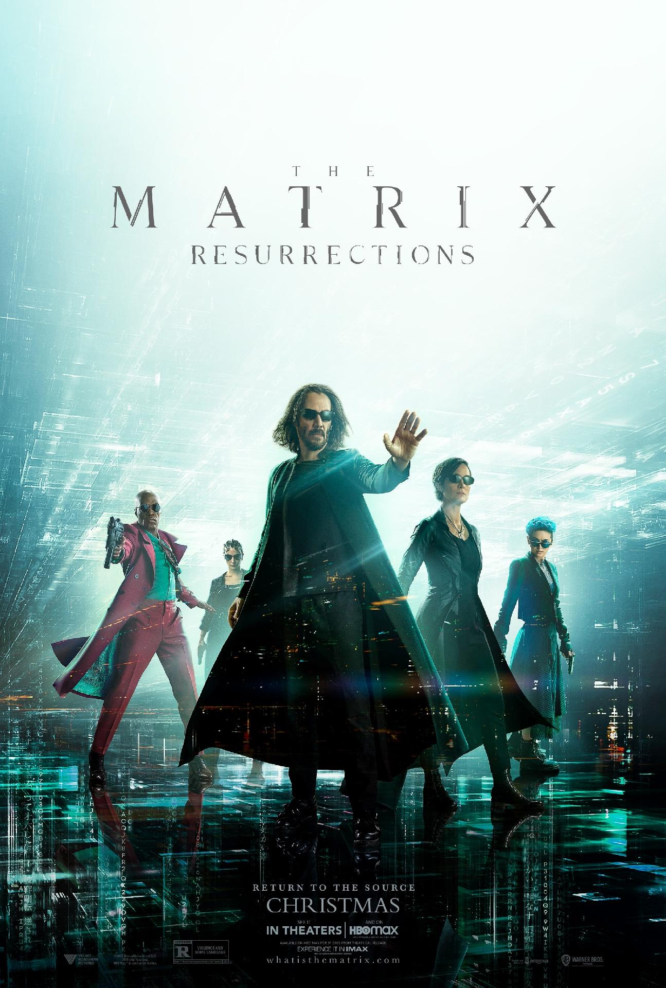 Um pôster do filme sobre as ressurreições da matriz mostra um grupo de pessoas próximas umas das outras.
