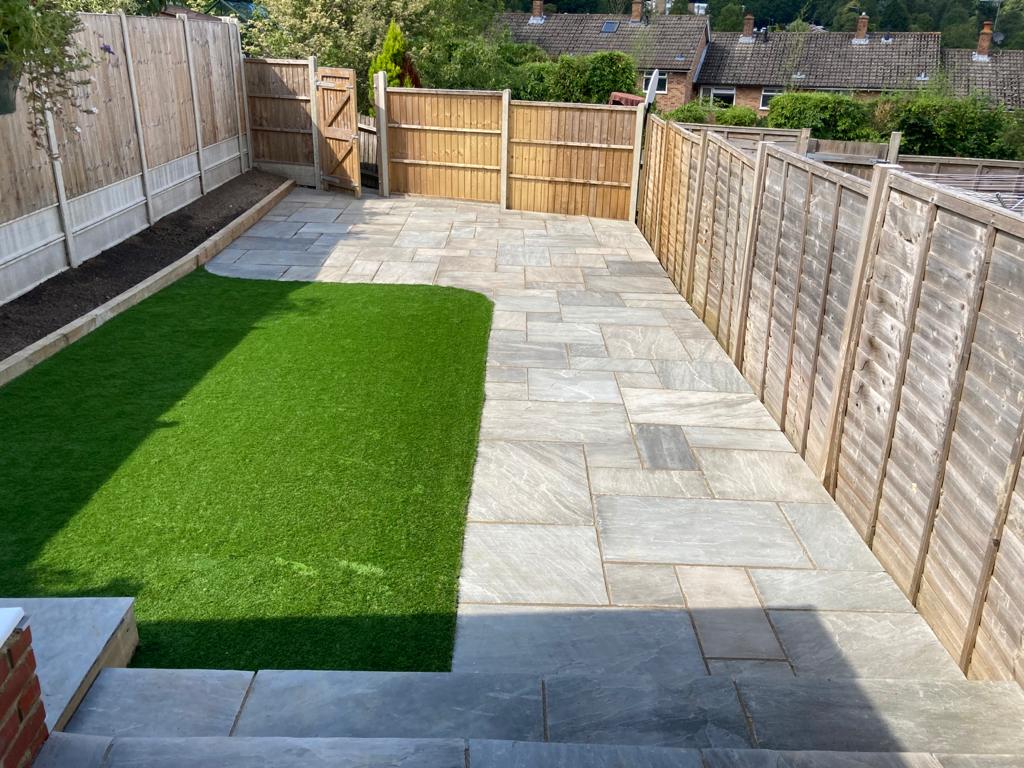 Sandstone patio and lawn