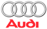 Audi logo: four interlocking silver rings above the red word 