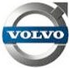 Volvo logo, silver circle with an arrow, and blue rectangle with the word 