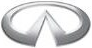 Silver Infiniti car logo with a stylized dual-arrow design within a circular frame.