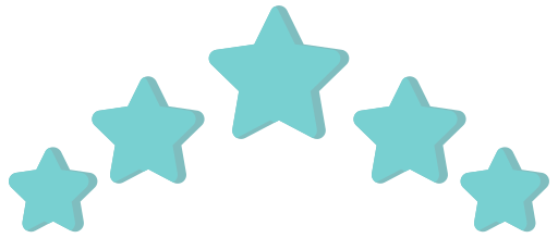 Five teal stars arranged in an arch shape, with the largest in the center.