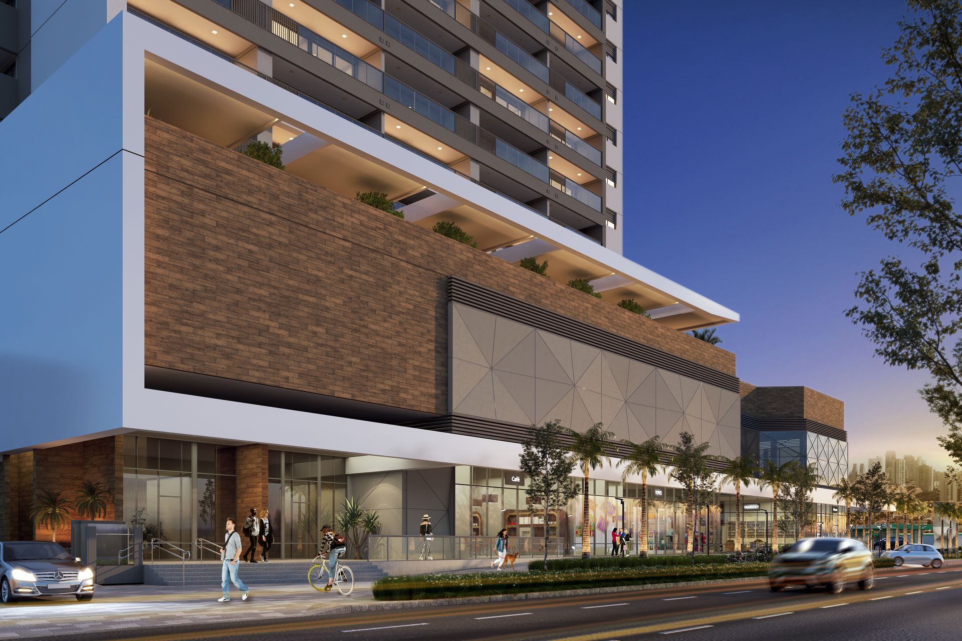 Impressão artística de um grande edifício com muitas janelas