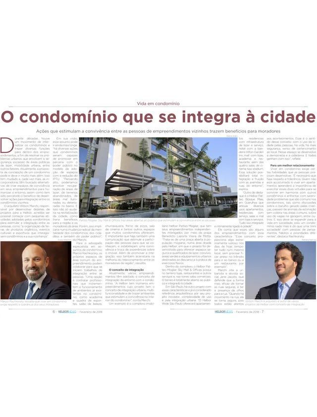 Um artigo de jornal com a foto de um prédio e dois homens.