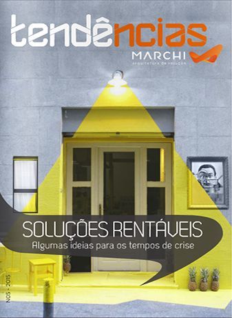 Uma capa de revista com um prédio amarelo