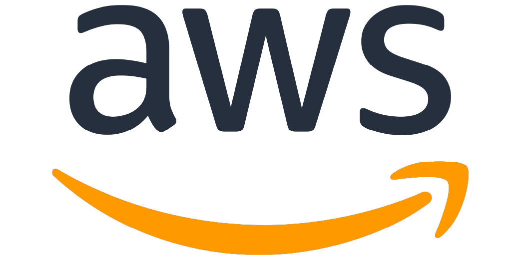 AWS logo with navy text and an orange arrow.
