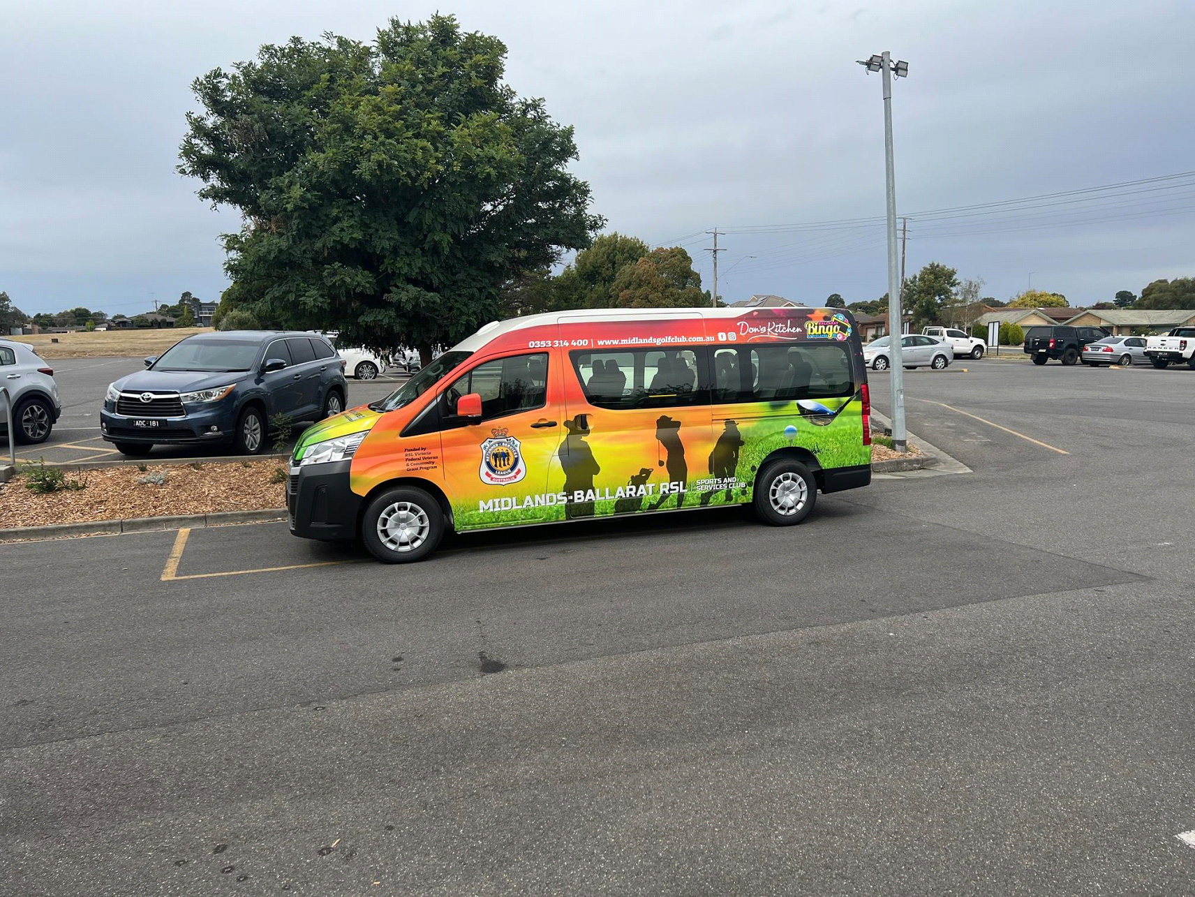 a colorful van that says 