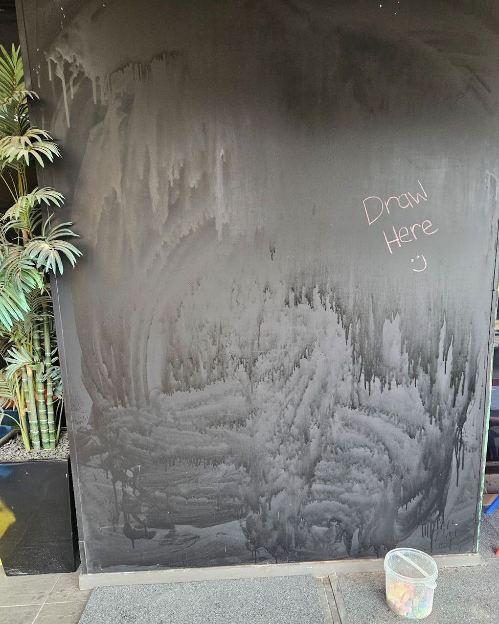 a chalkboard with draw here written on it