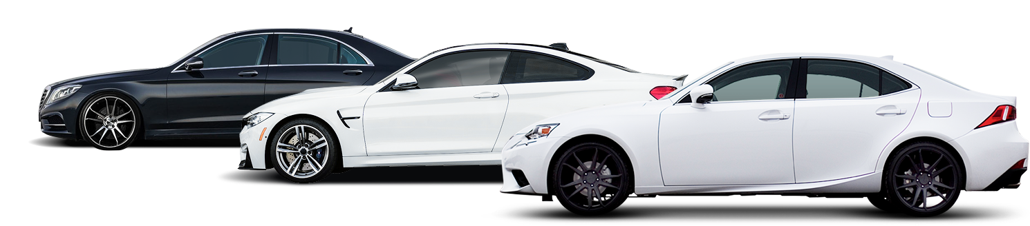 Three luxury sedans in black, white, parked side. | Pro Import Automotive Service and Repair