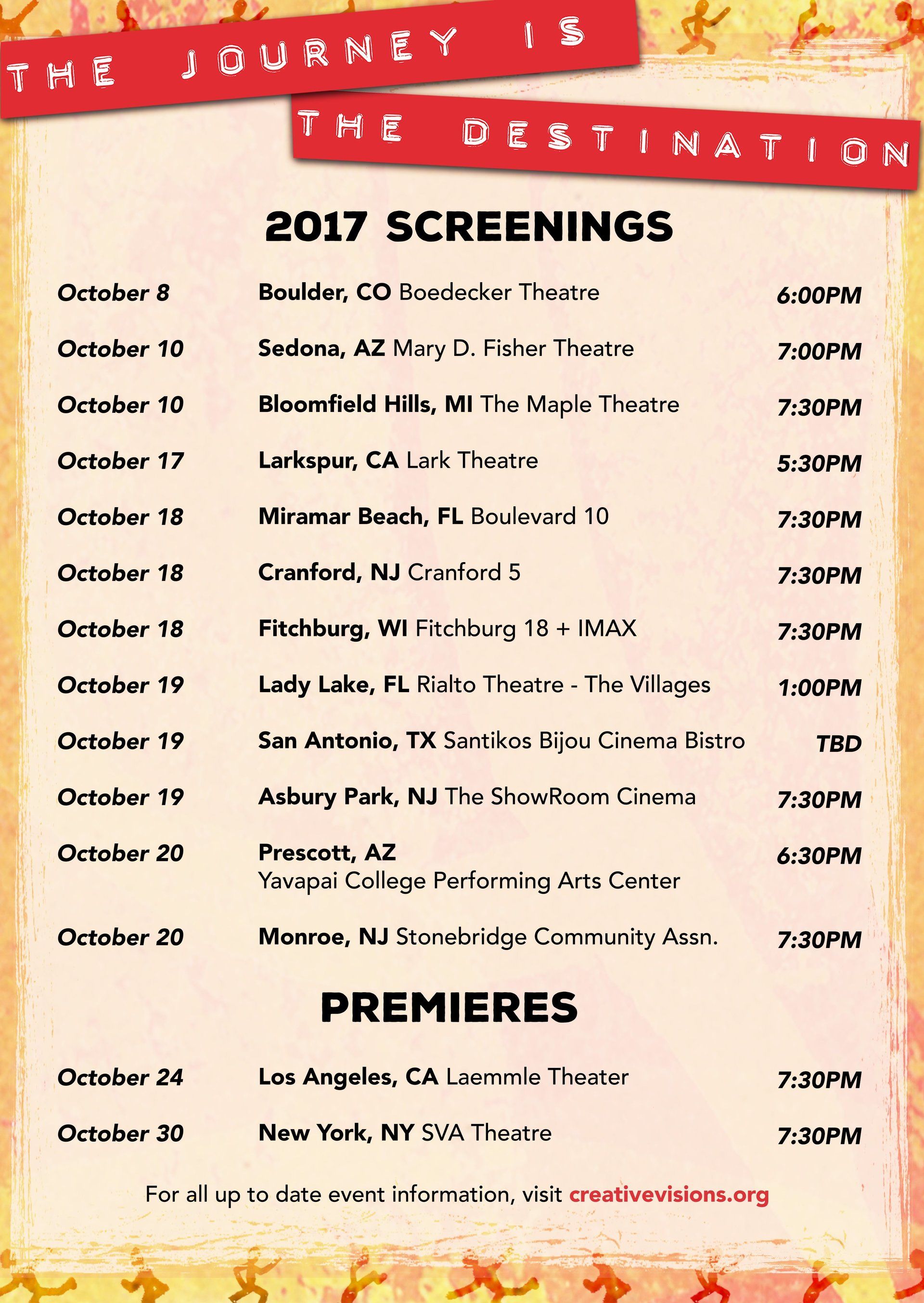 The Journey is the Destination Screenings List - October