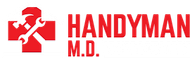 Red logo with a wrench and hammer crossing a cross shape, HANDYMAN M.D. in red text.