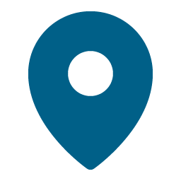A blue map pin with a white circle in the middle.