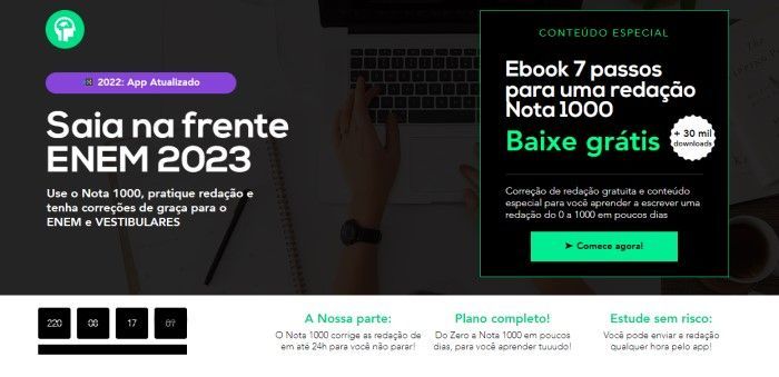 Reprodução do site do app para estudar Nota 1000