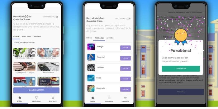Reprodução do anúncio do app Questões Enem no Google Play.