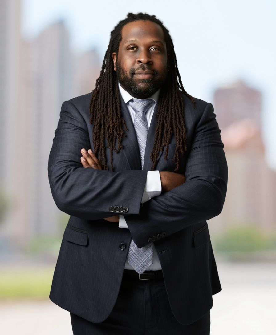 Man in a suit with hands clasped on a desk, looking serious.