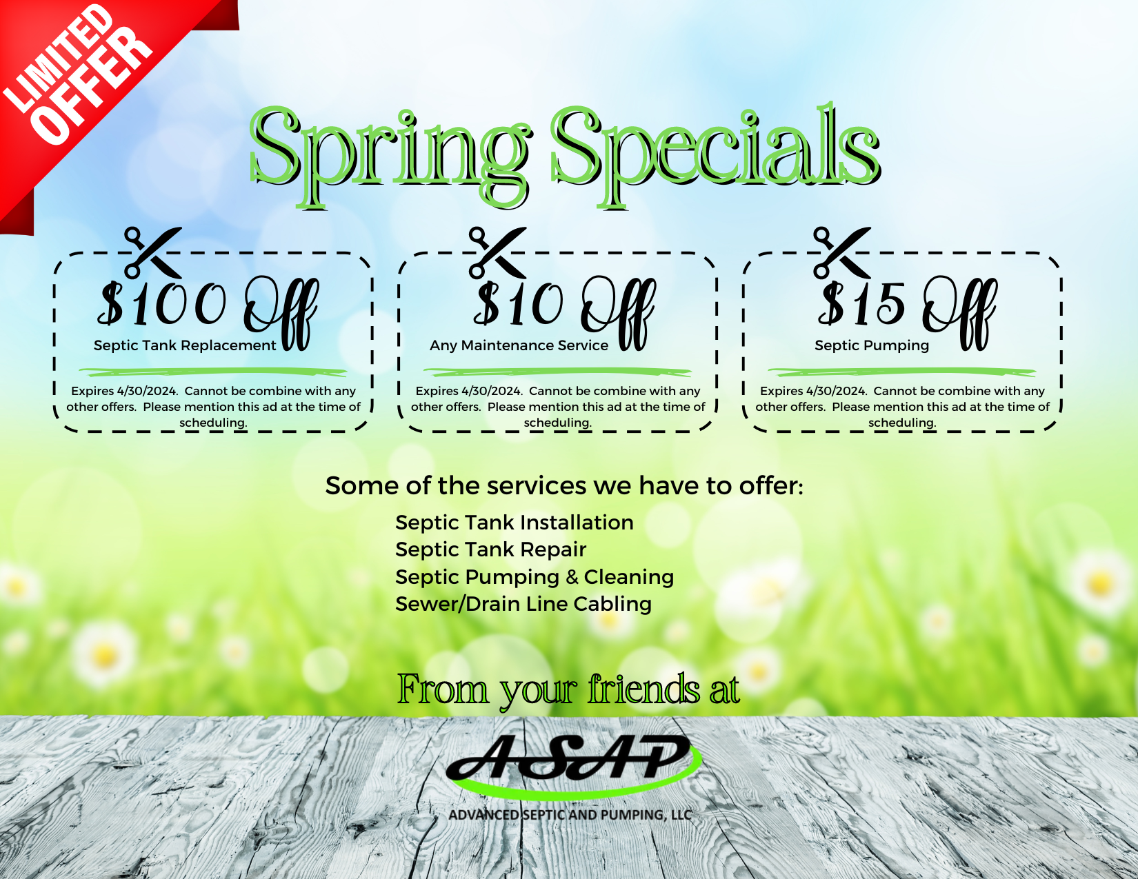 a limited offer for winter specials from asap