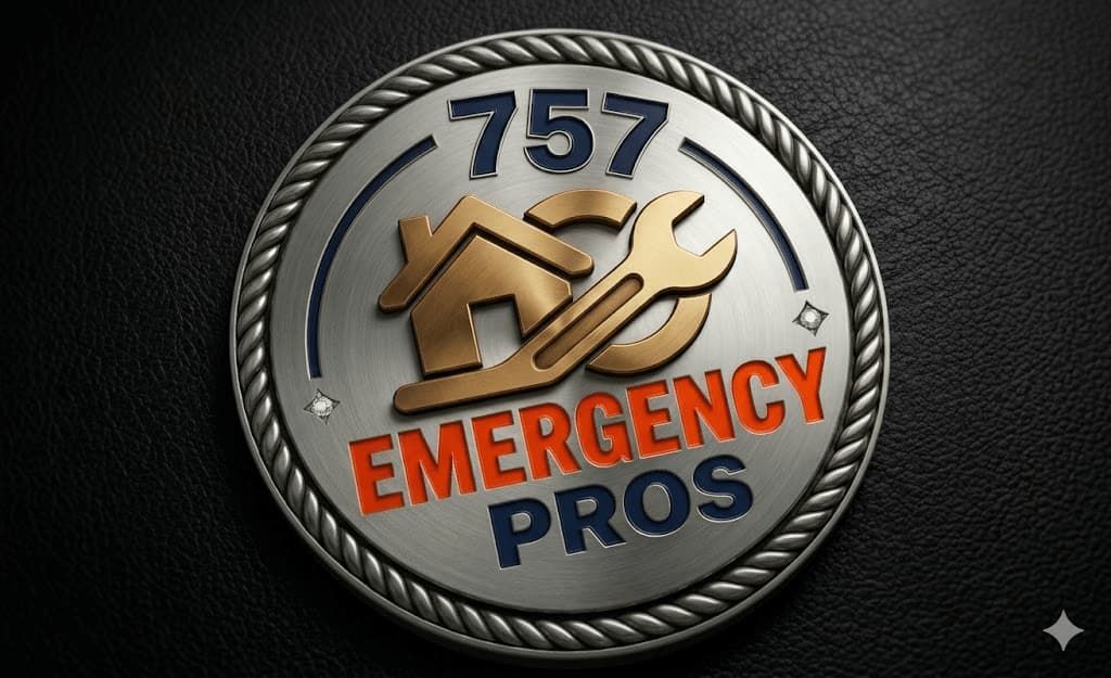 A metallic, rope-bordered logo featuring a house icon and a wrench, with the text 