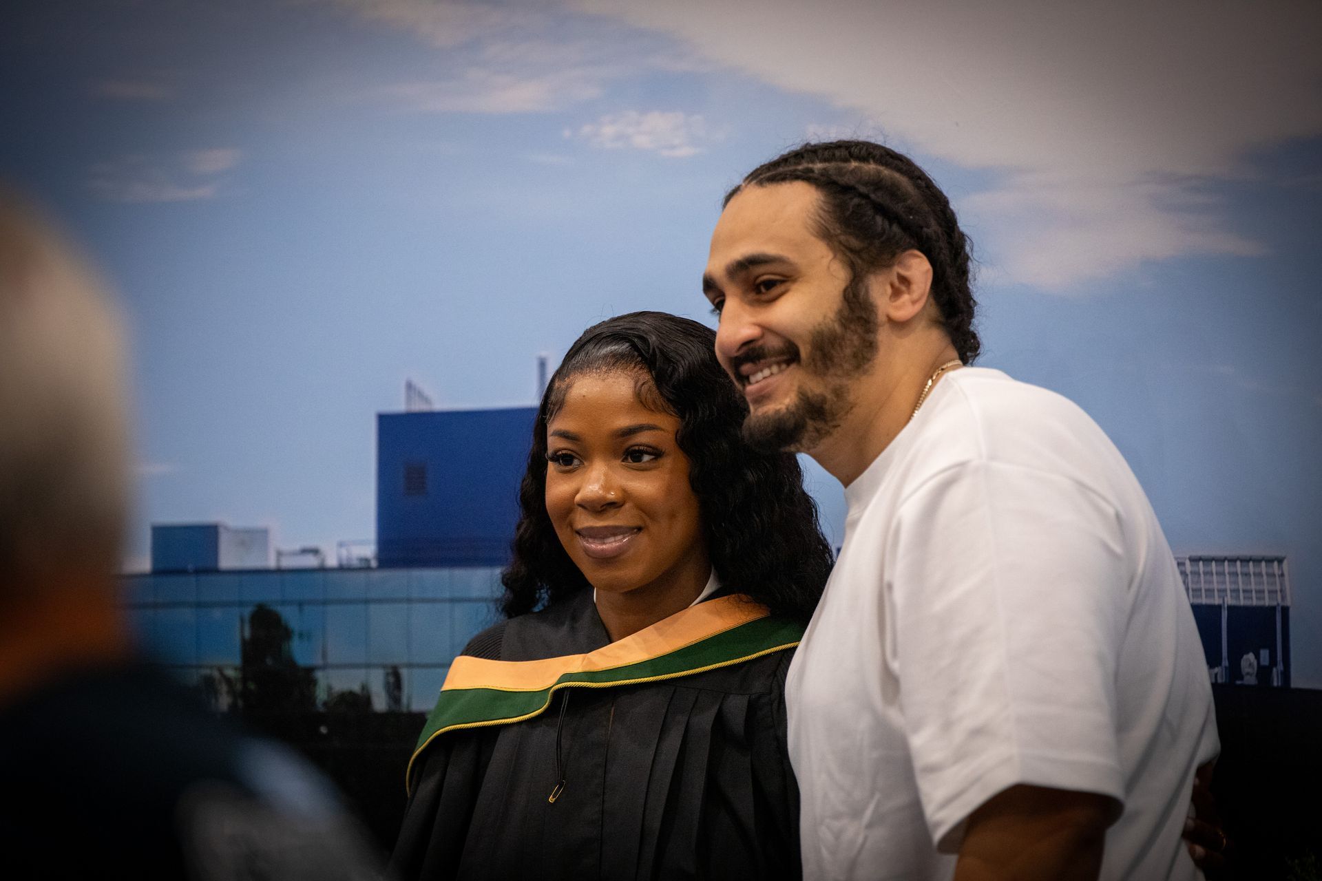 Two people posing