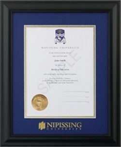 A diploma in a Nipissing University frame