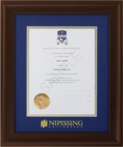 A diploma in a Nipissing University frame