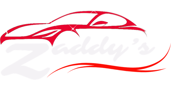 Red car silhouette with "Zaddy's" text in a stylized font, on white background.