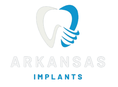 The logo for arkansas implants shows a tooth and a handshake.