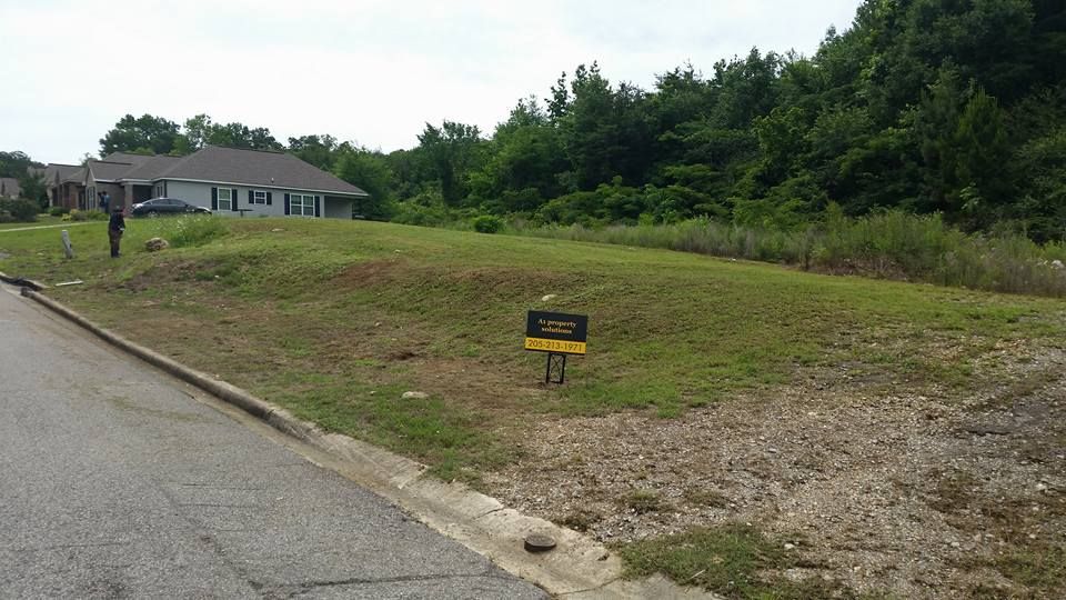 A house is sitting on top of a grassy hill next to a road.