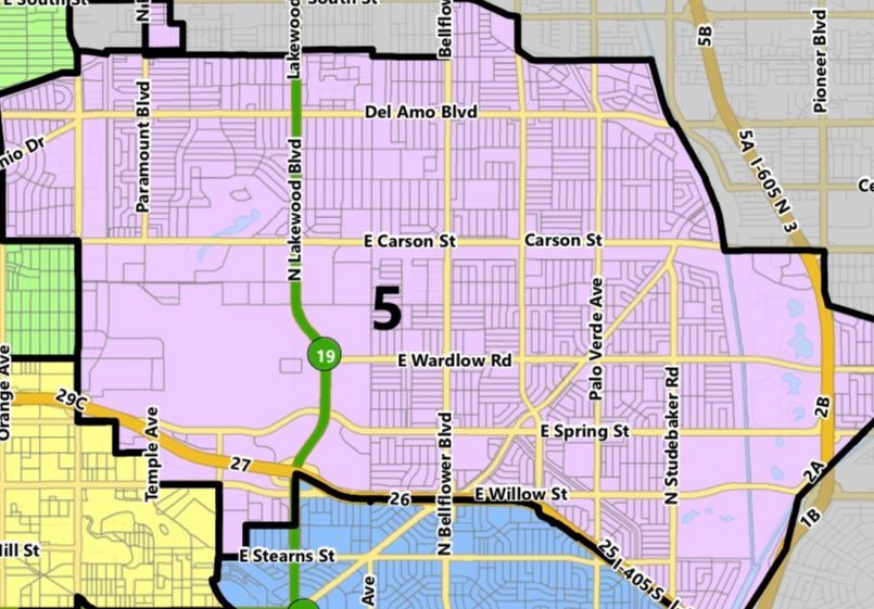 Long Beach School District 5 A map of a city with the number 5 on it