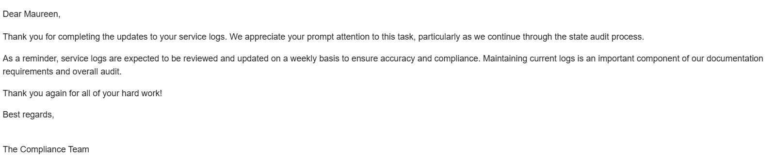 Letter with text and a signature.