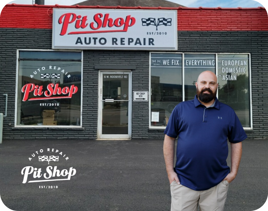 A person is standing in front of the shop | Pit Shop Auto Repair - Lombard