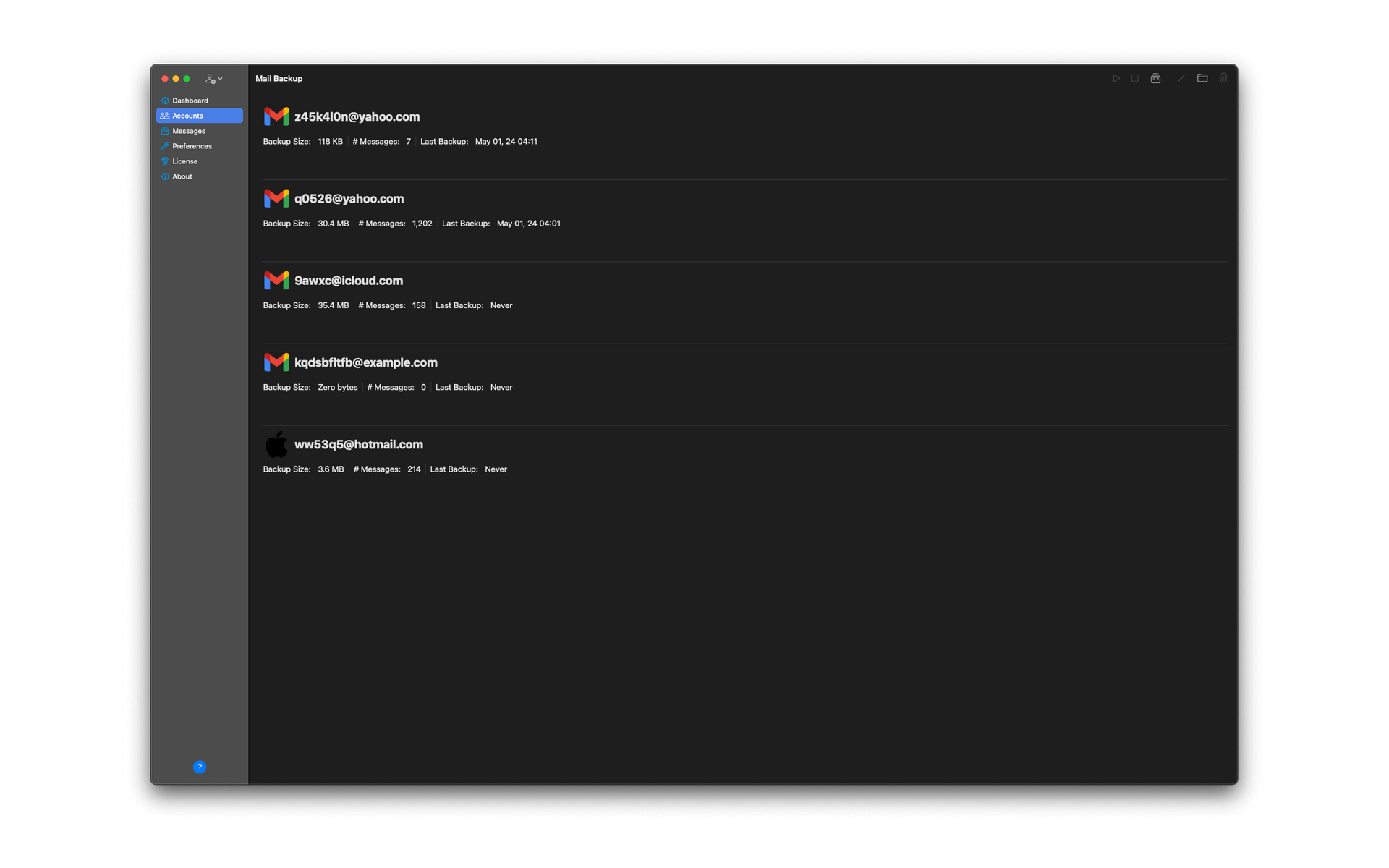 Mail Backup Studio Accounts
