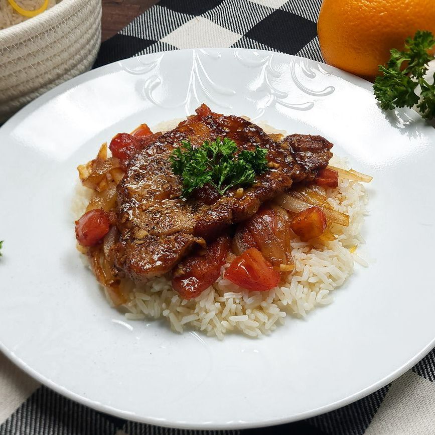 Skillet Balsamic Glazed Pork Tenderloin with Rice