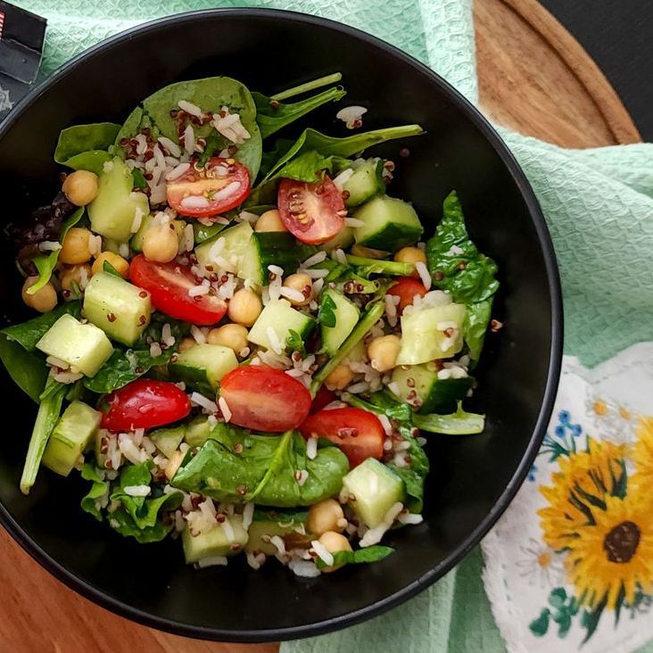 Summer Chickpea Cucumber Tomato Salad Quinoa & Della Basmati Rice Salad