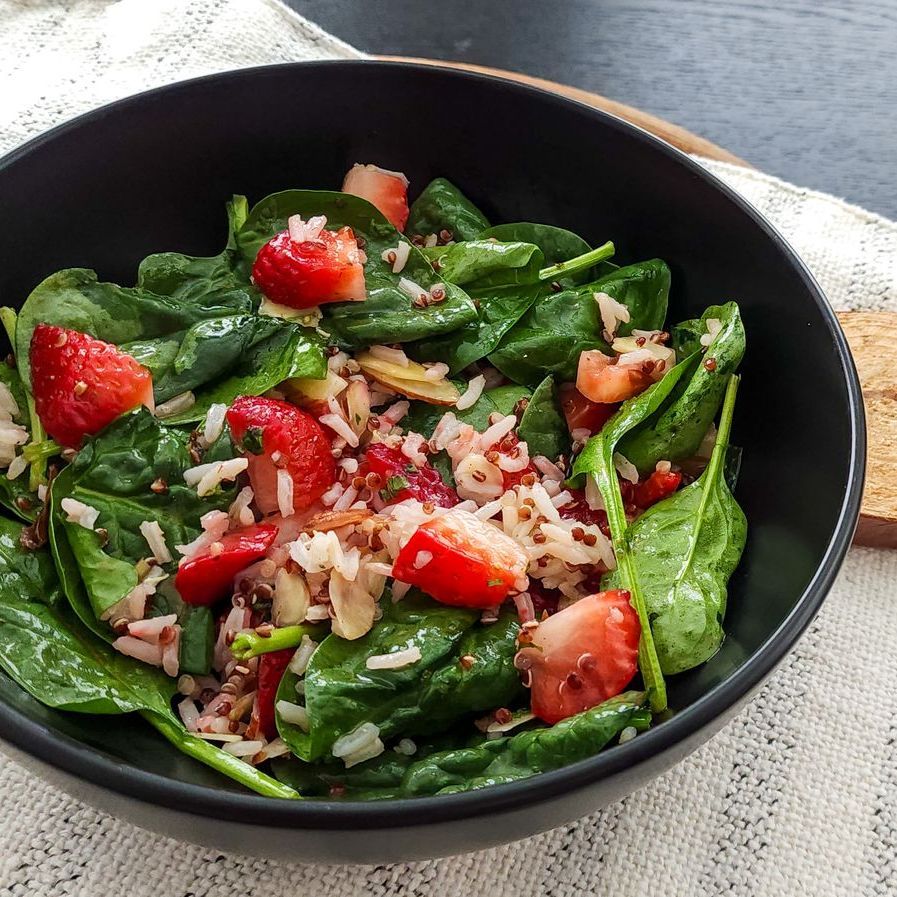 Strawberry Spinach Almond Lime Mint Salad with Della Basmati Rice & Quinoa