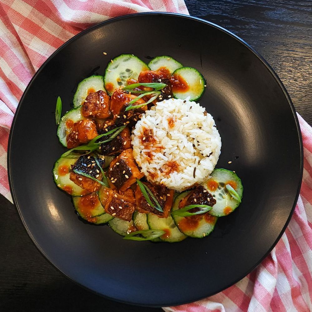 Spicy Korean gochujang Salmon Della Basmati Wild Rice Bowl