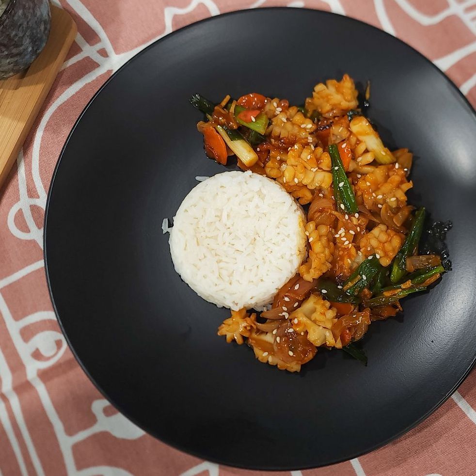 Spicy Stir Fried Squid with Della Jasmine Rice