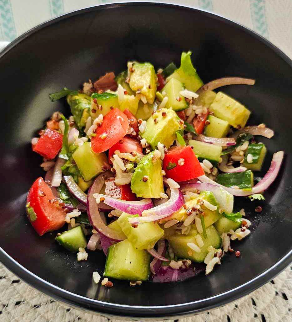 Spicy Korean Cucumber, Tomato, Avocado Della Rice Basmati & Quinoa Salad